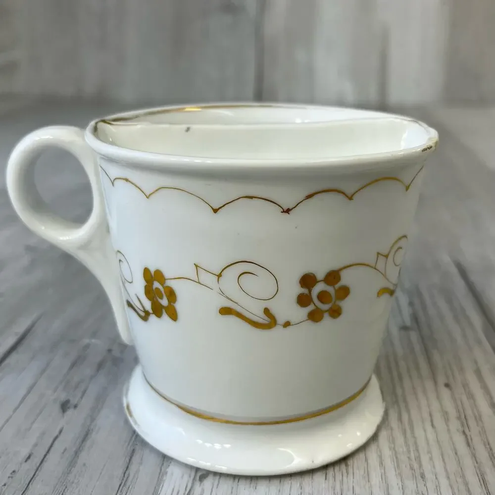 Vintage White Shiny Gold Floral Accent Shaving Mug Cup Decor Flawed